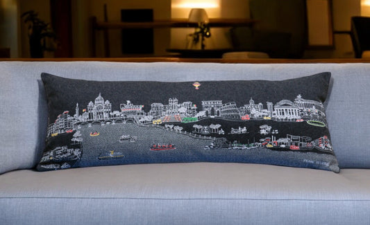 35" Black Rome Nighttime Skyline Lumbar Decorative Pillow FurniFindUSA