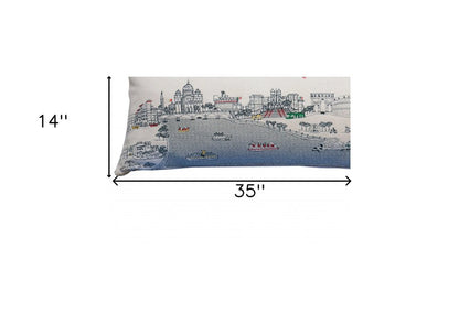 14" X 35" Dark Gray And White Rome Nighttime Skyline Lumbar Decorative Pillow HomeRoots