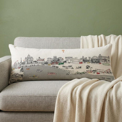 14" X 35" Dark Gray And White Rome Nighttime Skyline Lumbar Decorative Pillow HomeRoots