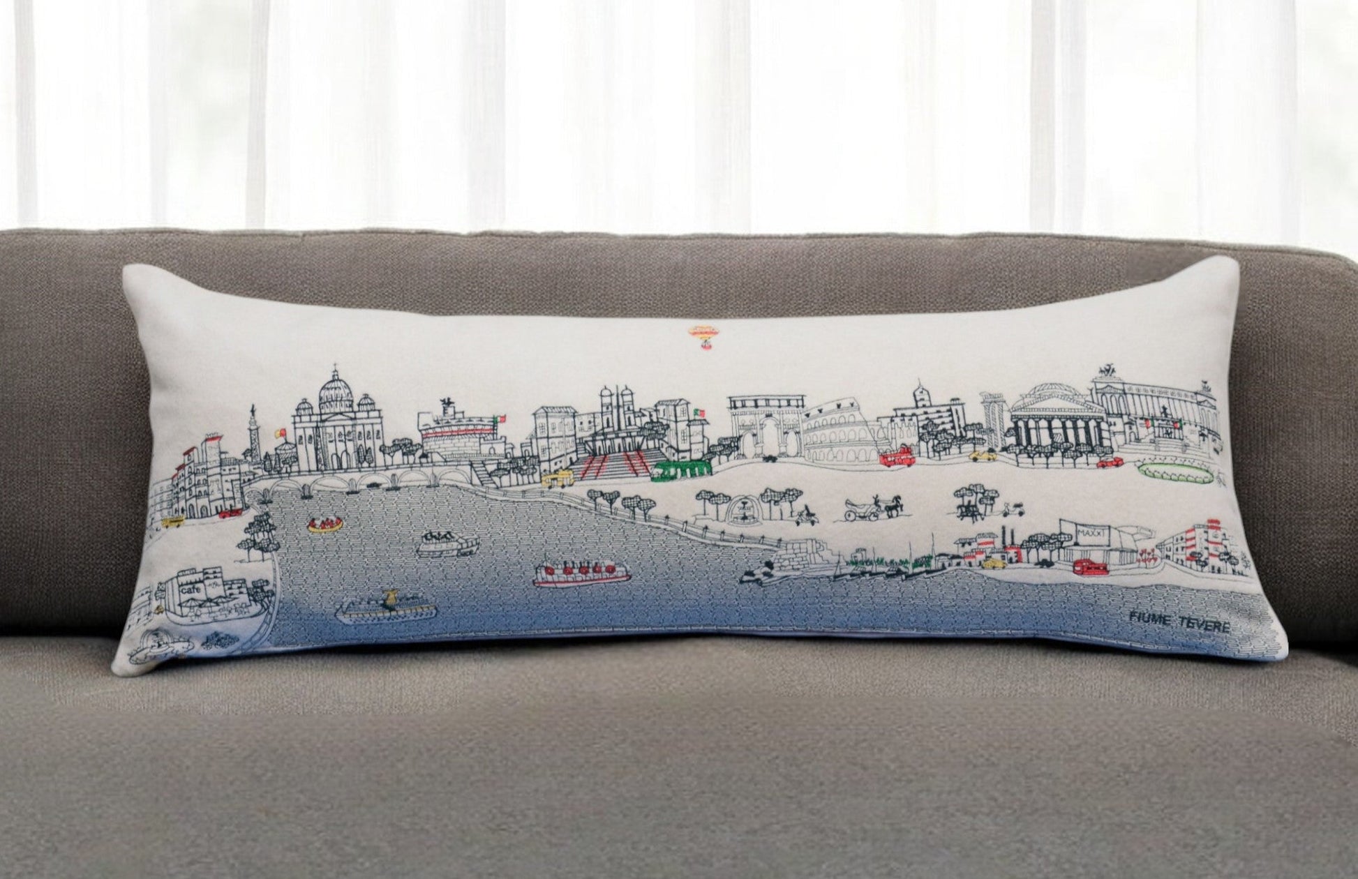 35" White Rome Daylight Skyline Lumbar Decorative Pillow FurniFindUSA