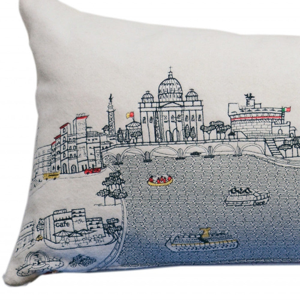 35" White Rome Daylight Skyline Lumbar Decorative Pillow FurniFindUSA
