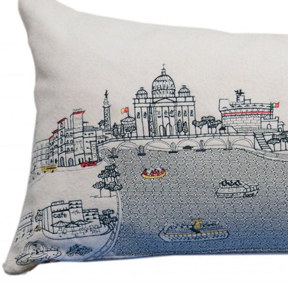 14" X 35" Dark Gray And White Rome Nighttime Skyline Lumbar Decorative Pillow HomeRoots