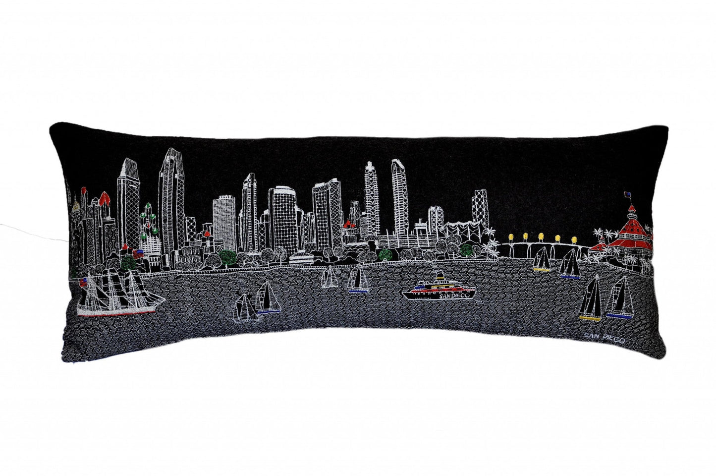 35" Black San Diego Nighttime Skyline Lumbar Decorative Pillow FurniFindUSA