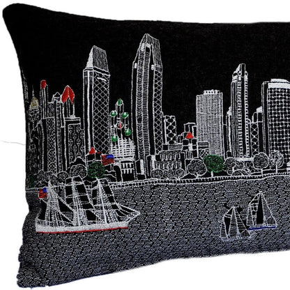 35" Black San Diego Nighttime Skyline Lumbar Decorative Pillow FurniFindUSA