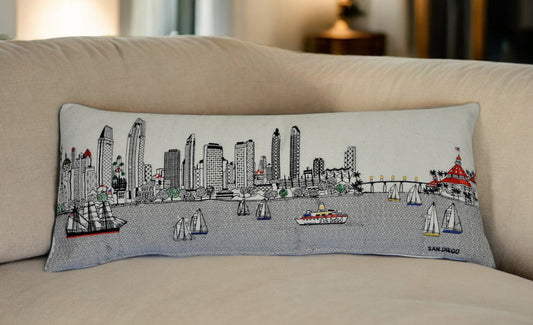 35" White San Diego Daylight Skyline Lumbar Decorative Pillow FurniFindUSA