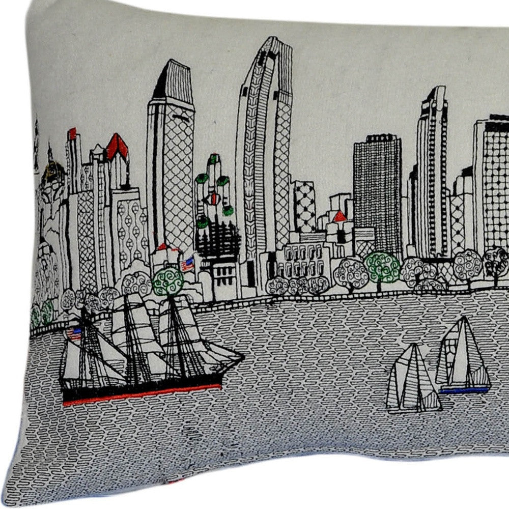 35" White San Diego Daylight Skyline Lumbar Decorative Pillow FurniFindUSA