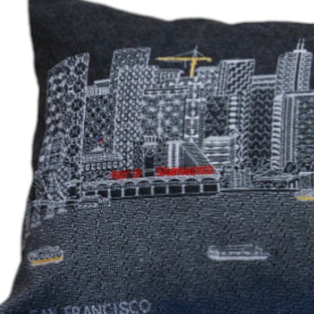 35" Black San Francisco Nighttime Skyline Lumbar Decorative Pillow FurniFindUSA