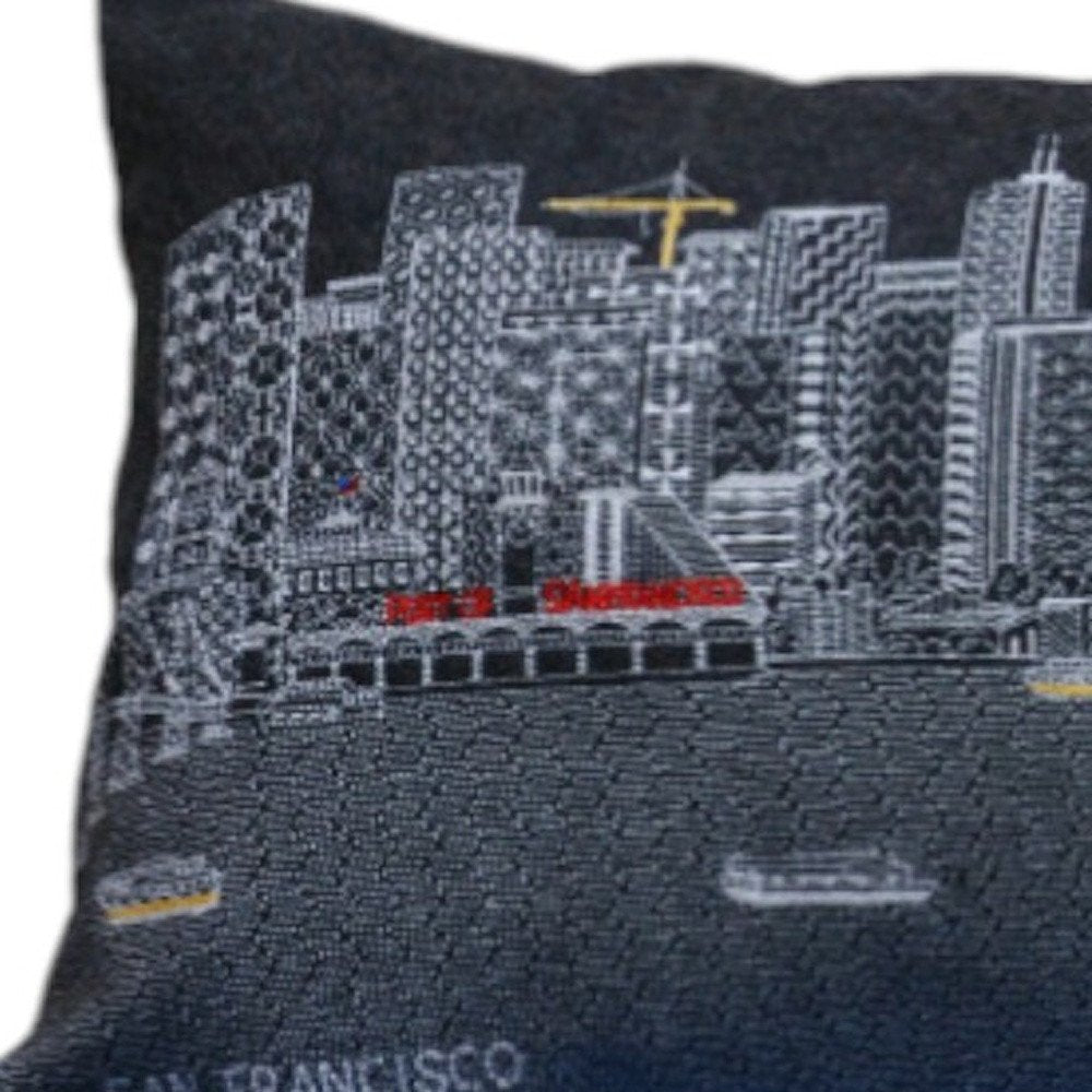 14" X 35" Dark Gray And White San Francisco Nighttime Skyline Lumbar Decorative Pillow — view 3