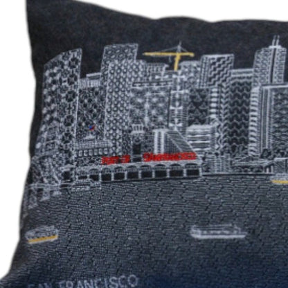 14" X 35" Dark Gray And White San Francisco Nighttime Skyline Lumbar Decorative Pillow HomeRoots
