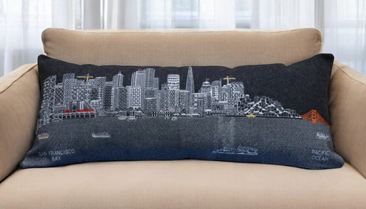 35" Black San Francisco Nighttime Skyline Lumbar Decorative Pillow FurniFindUSA