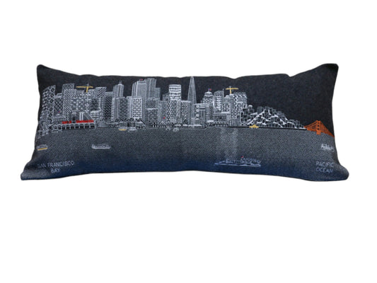 35" Black San Francisco Nighttime Skyline Lumbar Decorative Pillow FurniFindUSA