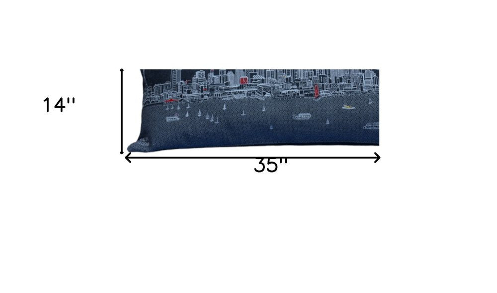 14" X 35" Dark Gray And White Seattle Nighttime Skyline Lumbar Decorative Pillow — view 5