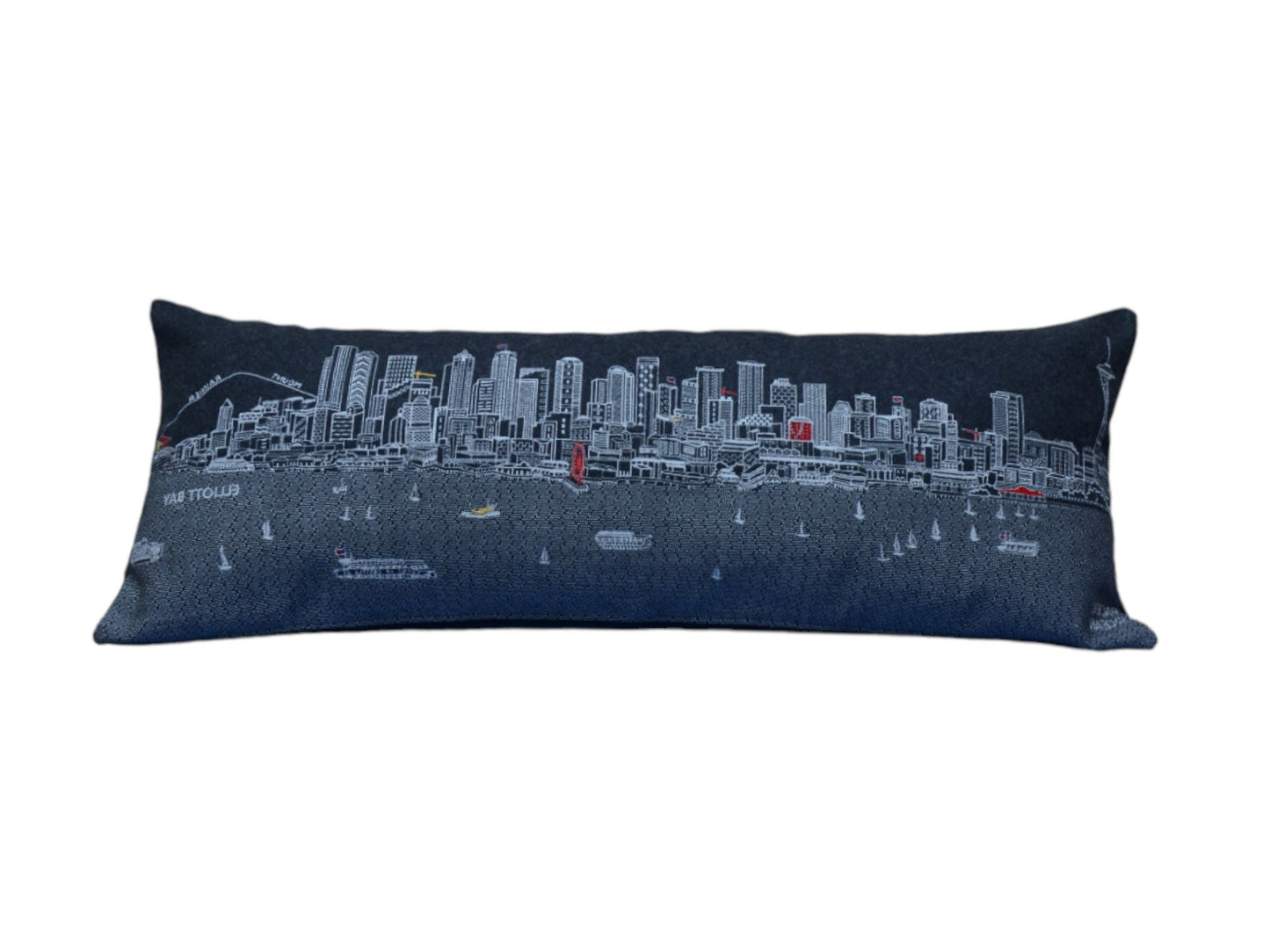 35" Black Seattle Nighttime Skyline Lumbar Decorative Pillow FurniFindUSA