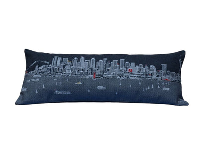 14" X 35" Dark Gray And White Seattle Nighttime Skyline Lumbar Decorative Pillow HomeRoots