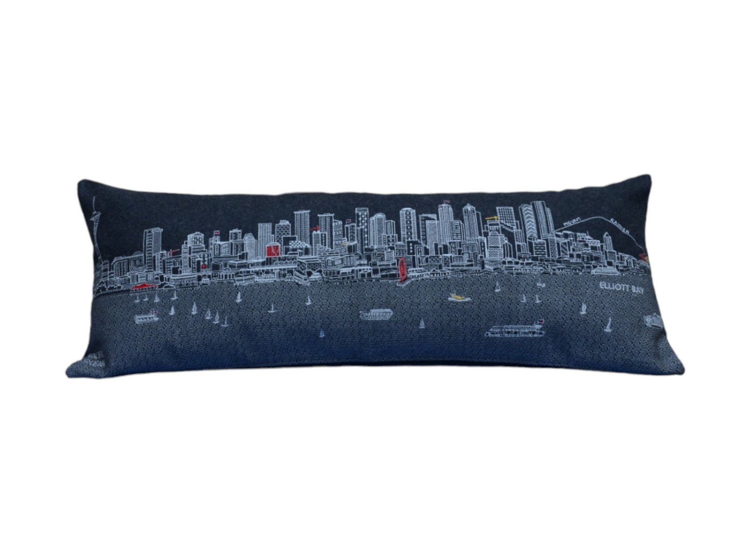 35" Black Seattle Nighttime Skyline Lumbar Decorative Pillow FurniFindUSA