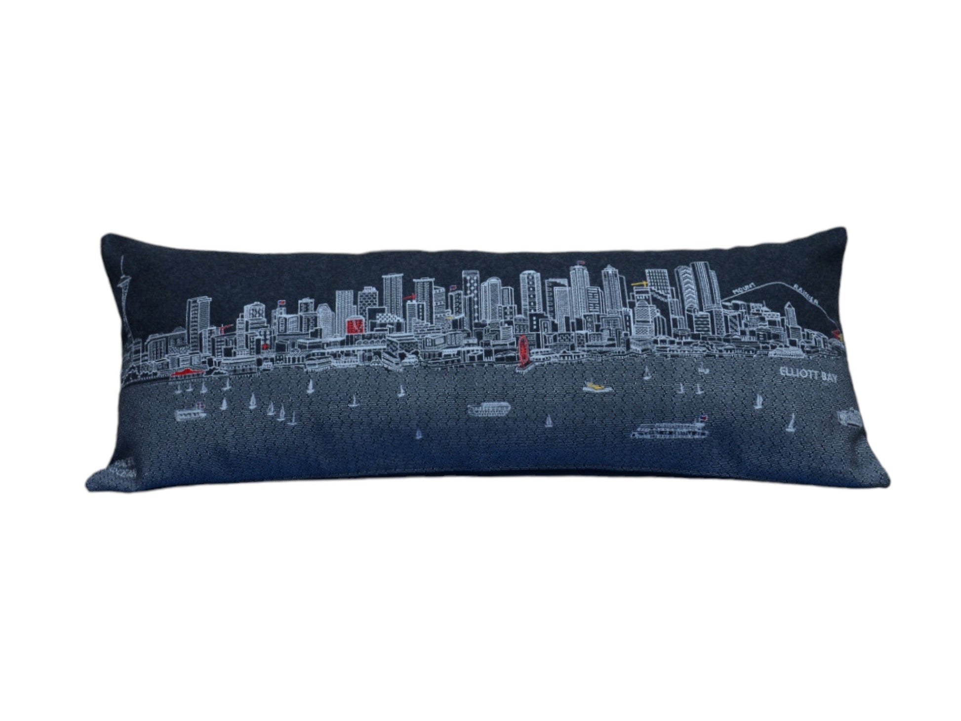 35" Black Seattle Nighttime Skyline Lumbar Decorative Pillow FurniFindUSA