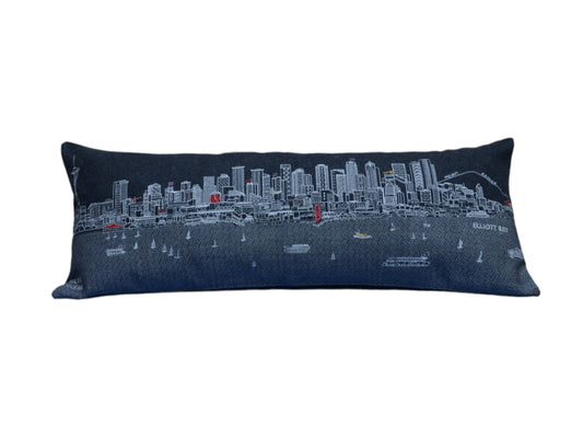 35" Black Seattle Nighttime Skyline Lumbar Decorative Pillow FurniFindUSA