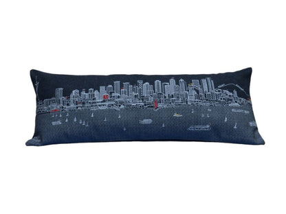 14" X 35" Dark Gray And White Seattle Nighttime Skyline Lumbar Decorative Pillow HomeRoots