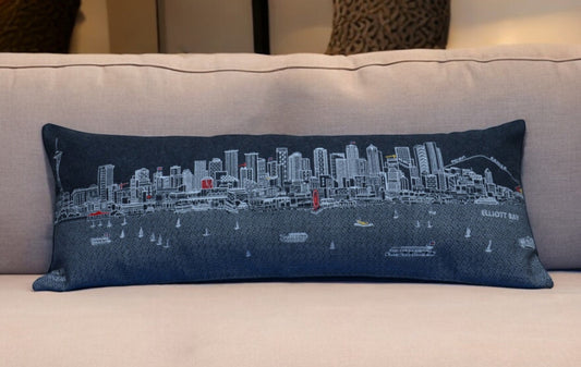 35" Black Seattle Nighttime Skyline Lumbar Decorative Pillow FurniFindUSA