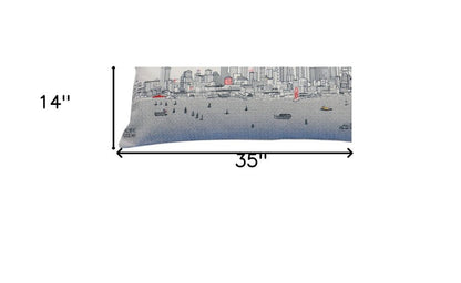 14" X 35" Dark Gray And White Seattle Nighttime Skyline Lumbar Decorative Pillow HomeRoots