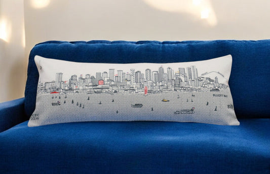 35" White Seattle Daylight Skyline Lumbar Decorative Pillow FurniFindUSA