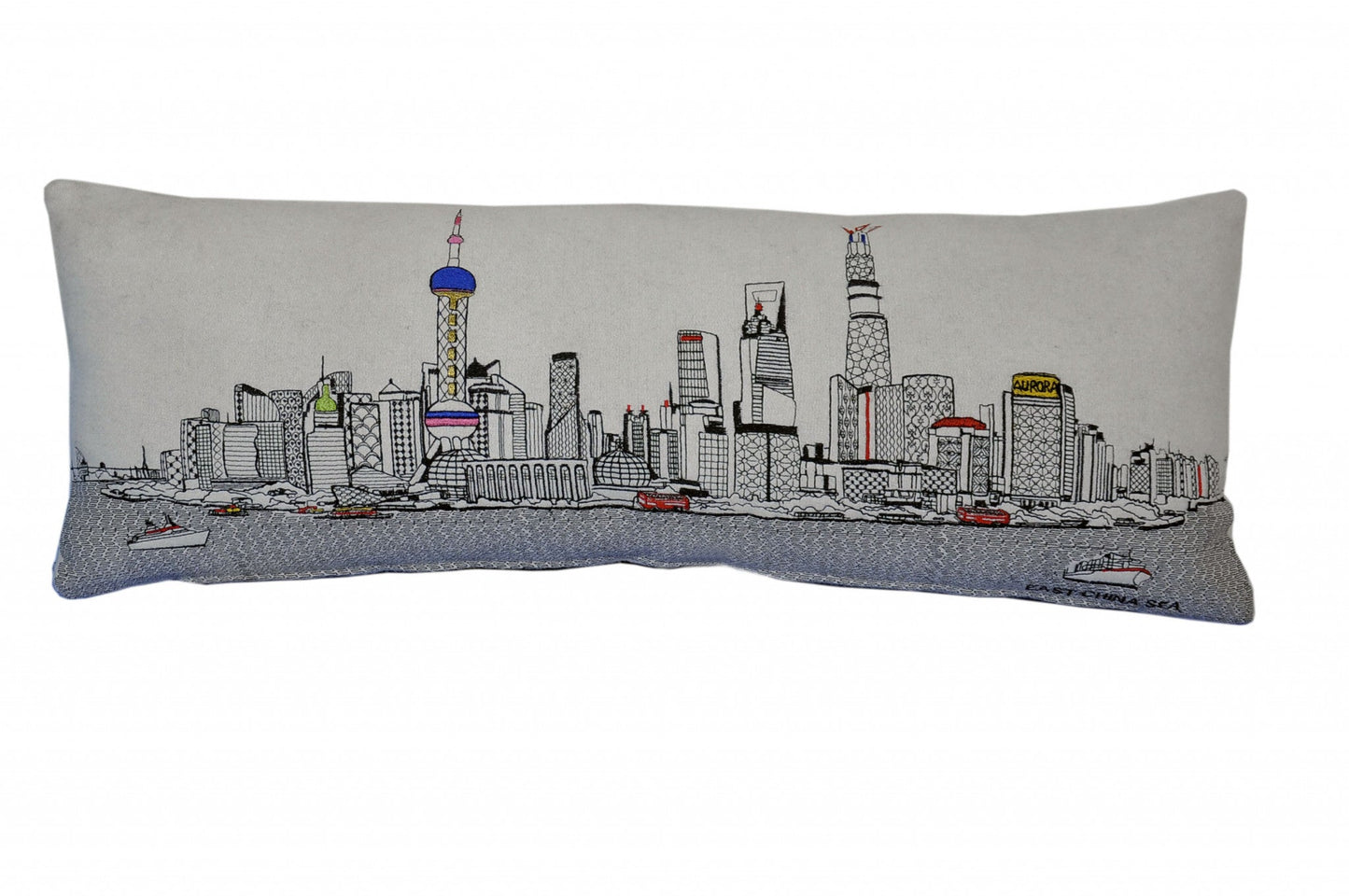 35" White Shanghai Daylight Skyline Lumbar Decorative Pillow FurniFindUSA