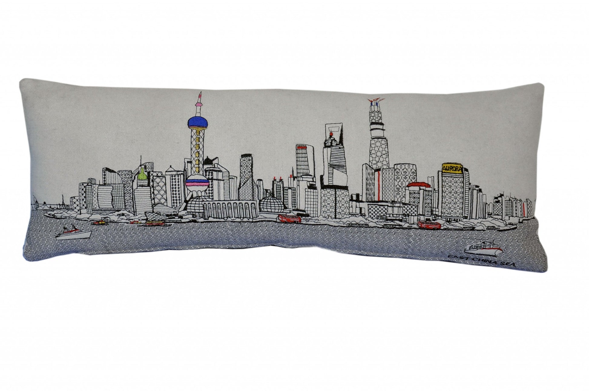 35" White Shanghai Daylight Skyline Lumbar Decorative Pillow FurniFindUSA