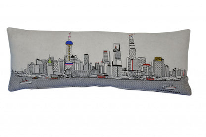 35" White Shanghai Daylight Skyline Lumbar Decorative Pillow FurniFindUSA
