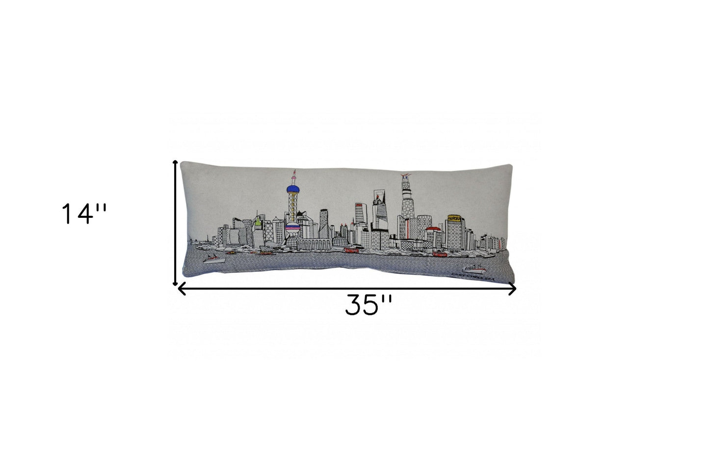 35" White Shanghai Daylight Skyline Lumbar Decorative Pillow FurniFindUSA
