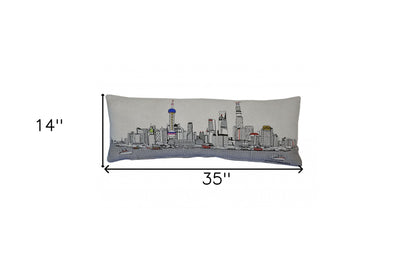 35" White Shanghai Daylight Skyline Lumbar Decorative Pillow FurniFindUSA