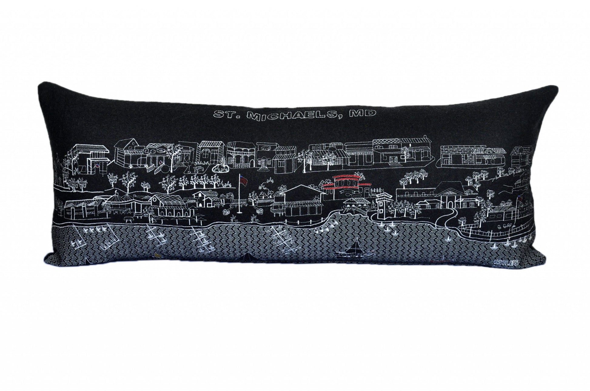 35" Black St Michael's Nighttime Skyline Lumbar Decorative Pillow FurniFindUSA