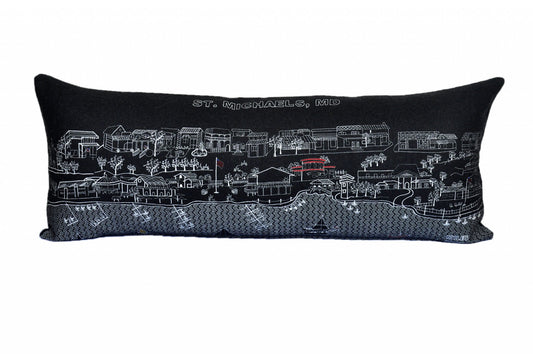 35" Black St Michael's Nighttime Skyline Lumbar Decorative Pillow FurniFindUSA