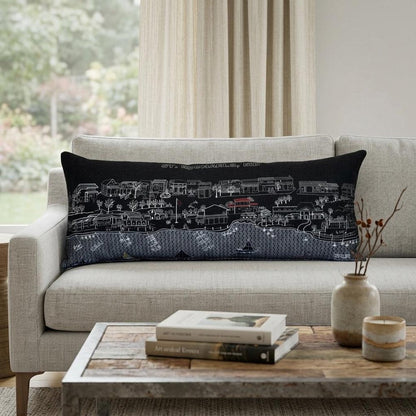 14" X 35" Dark Gray And White St Michael's Nighttime Skyline Lumbar Decorative Pillow HomeRoots