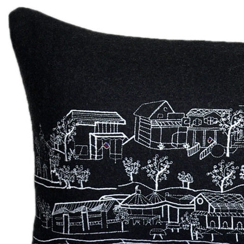 14" X 35" Dark Gray And White St Michael's Nighttime Skyline Lumbar Decorative Pillow — view 3