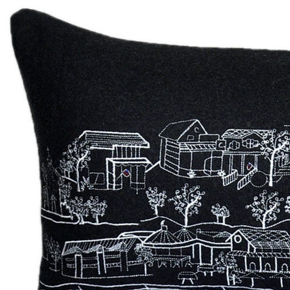 14" X 35" Dark Gray And White St Michael's Nighttime Skyline Lumbar Decorative Pillow HomeRoots