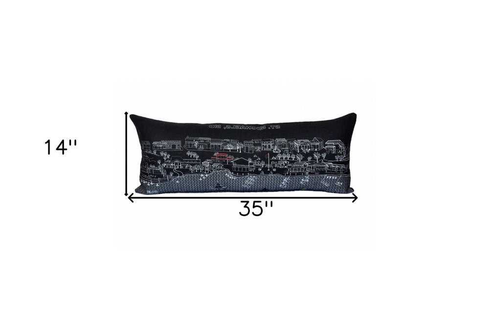 14" X 35" Dark Gray And White St Michael's Nighttime Skyline Lumbar Decorative Pillow HomeRoots