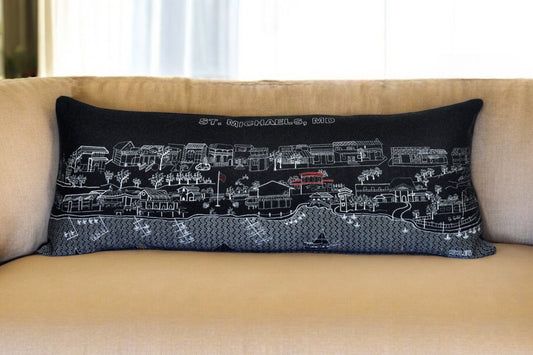 35" Black St Michael's Nighttime Skyline Lumbar Decorative Pillow FurniFindUSA