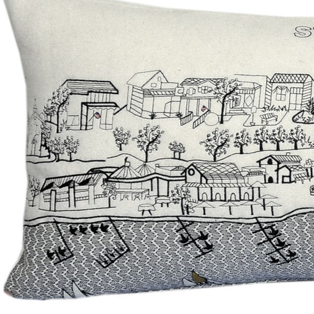 14" X 35" Dark Gray And White St Michael's Nighttime Skyline Lumbar Decorative Pillow — view 7