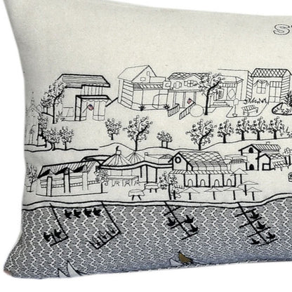 14" X 35" Dark Gray And White St Michael's Nighttime Skyline Lumbar Decorative Pillow HomeRoots