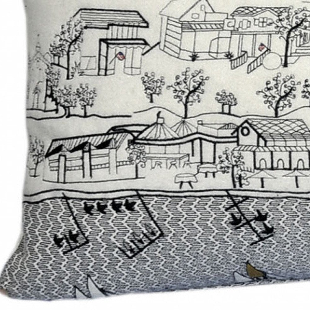 14" X 35" Dark Gray And White St Michael's Nighttime Skyline Lumbar Decorative Pillow — view 6
