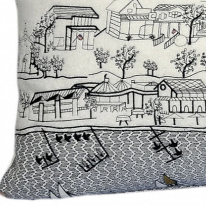 14" X 35" Dark Gray And White St Michael's Nighttime Skyline Lumbar Decorative Pillow HomeRoots
