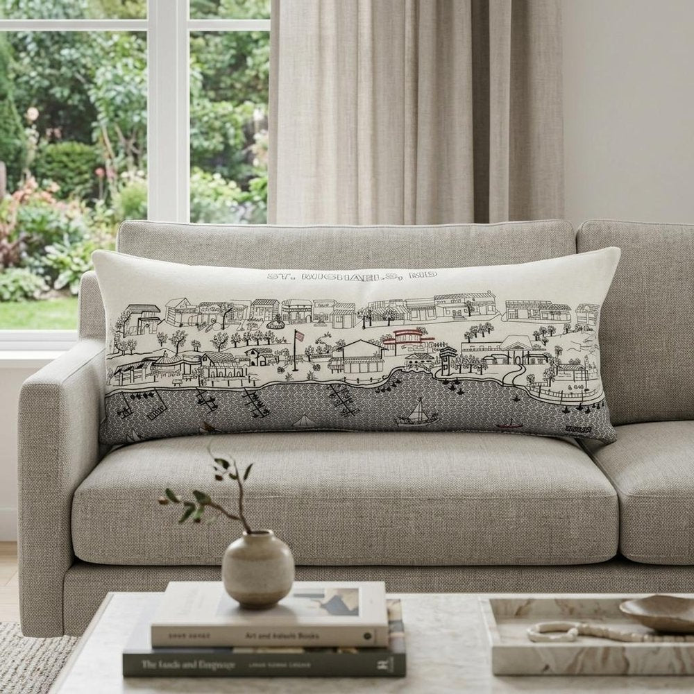 14" X 35" Dark Gray And White St Michael's Nighttime Skyline Lumbar Decorative Pillow HomeRoots