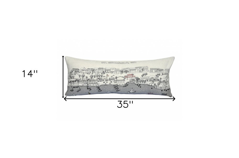 14" X 35" Dark Gray And White St Michael's Nighttime Skyline Lumbar Decorative Pillow — view 8