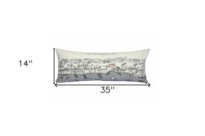 14" X 35" Dark Gray And White St Michael's Nighttime Skyline Lumbar Decorative Pillow HomeRoots