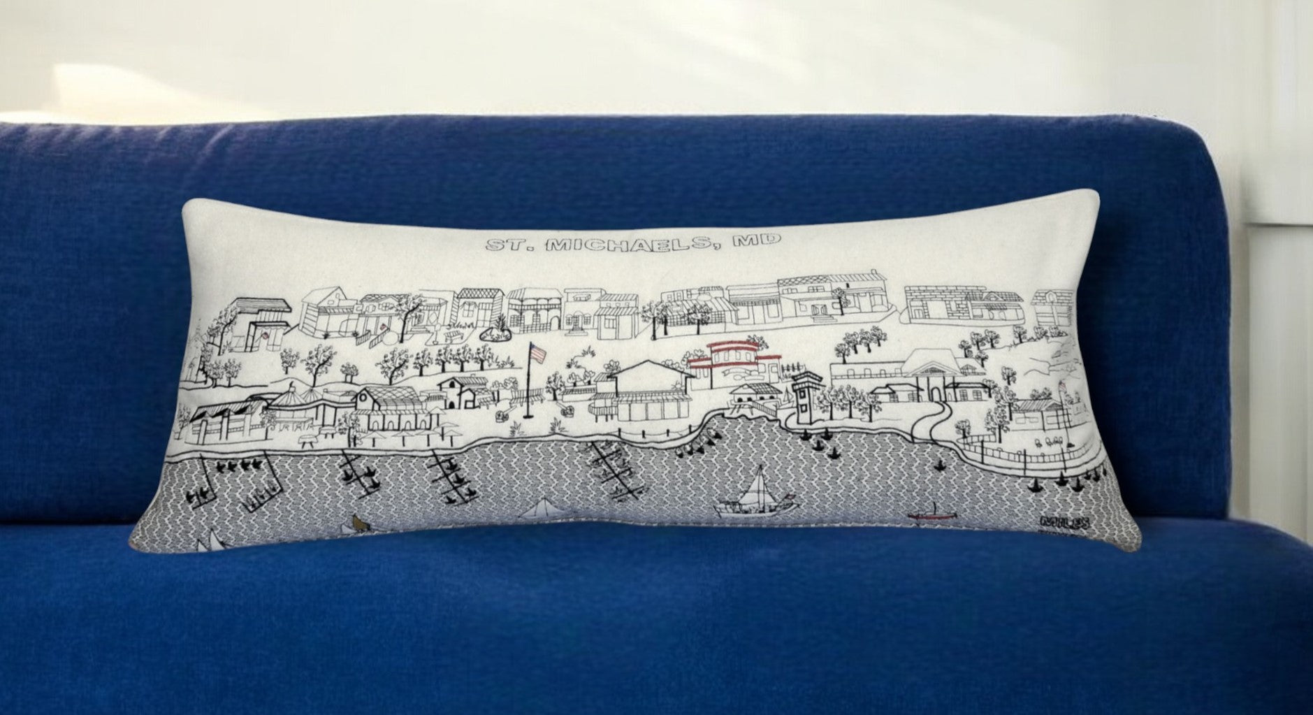 35" White St Michael's Daylight Skyline Lumbar Decorative Pillow FurniFindUSA