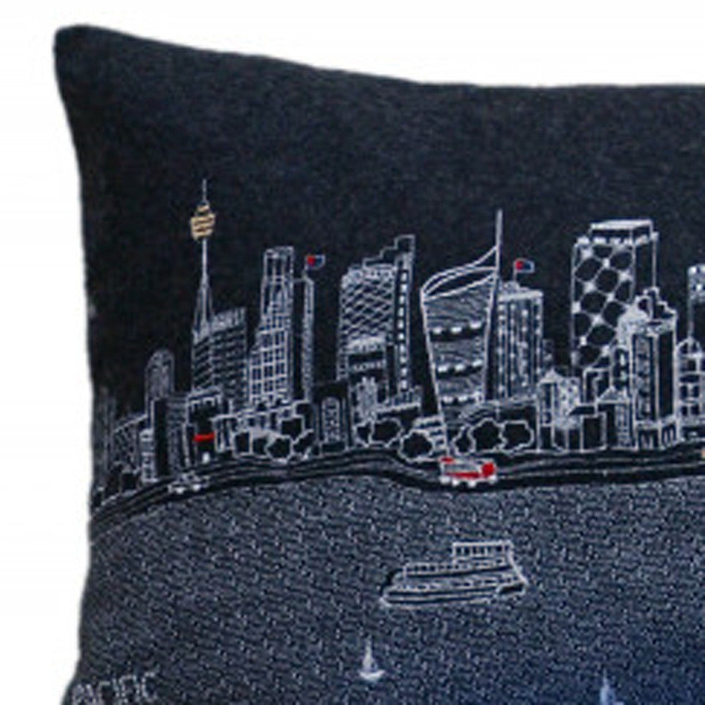 35" Black Sydney Nighttime Skyline Lumbar Decorative Pillow FurniFindUSA