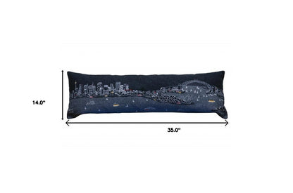 14" X 35" Dark Gray And White Sydney Nighttime Skyline Lumbar Decorative Pillow HomeRoots