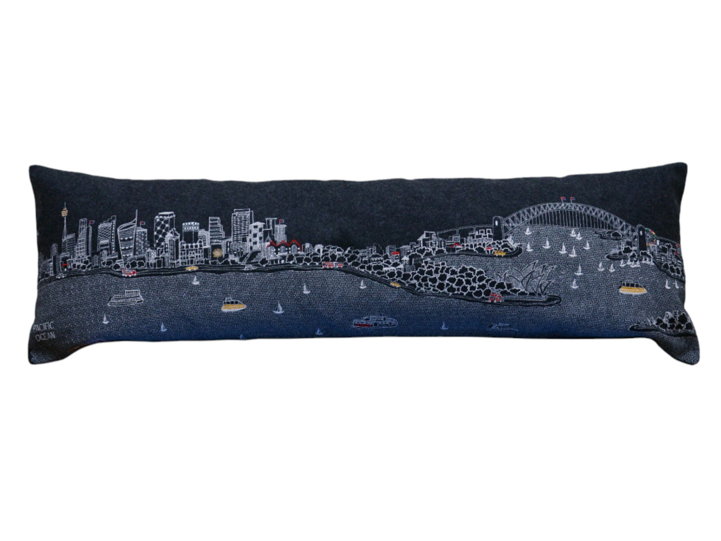 35" Black Sydney Nighttime Skyline Lumbar Decorative Pillow FurniFindUSA