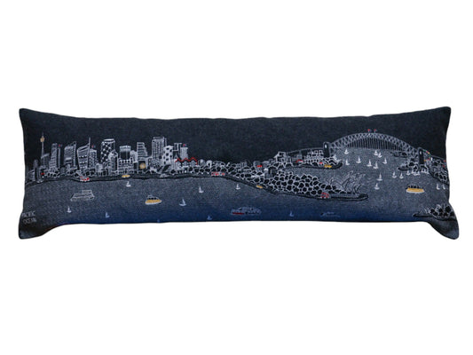 35" Black Sydney Nighttime Skyline Lumbar Decorative Pillow FurniFindUSA