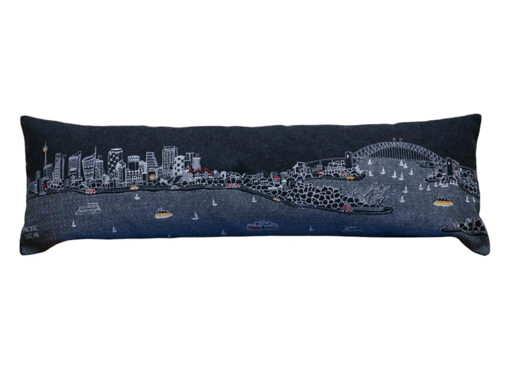 14" X 35" Dark Gray And White Sydney Nighttime Skyline Lumbar Decorative Pillow HomeRoots